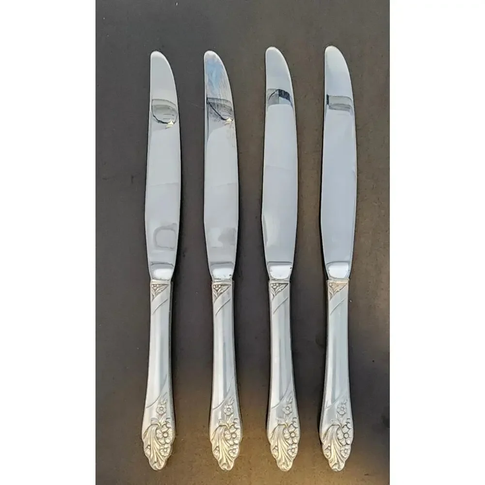 4 Onieda Community EVENING STAR Dinner Knives VTG 1950's Stainless Blade